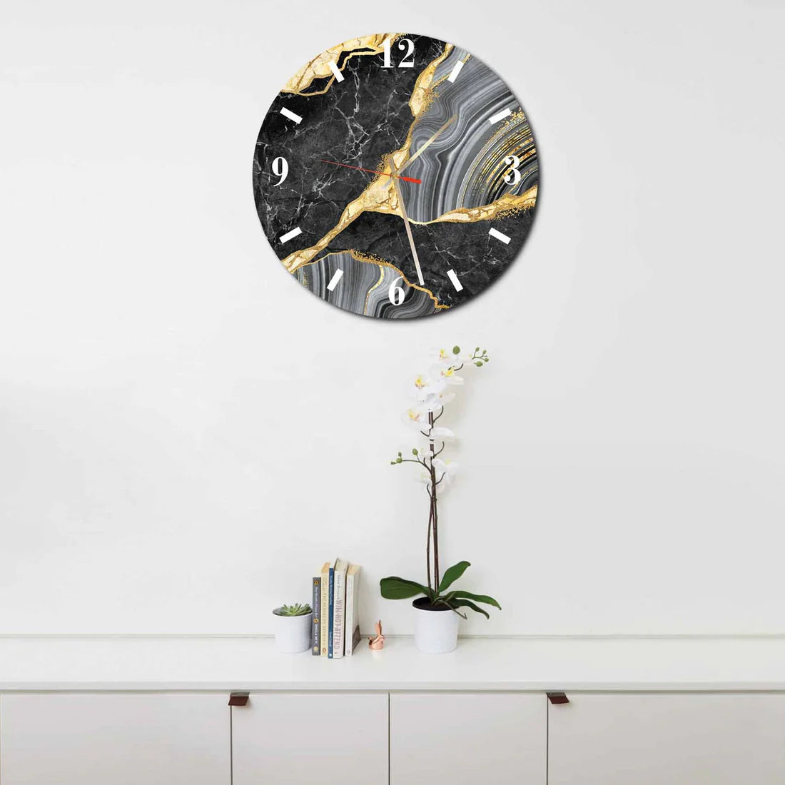 #31 GLENDA Black Gold Marble Acrylic Wall Clock