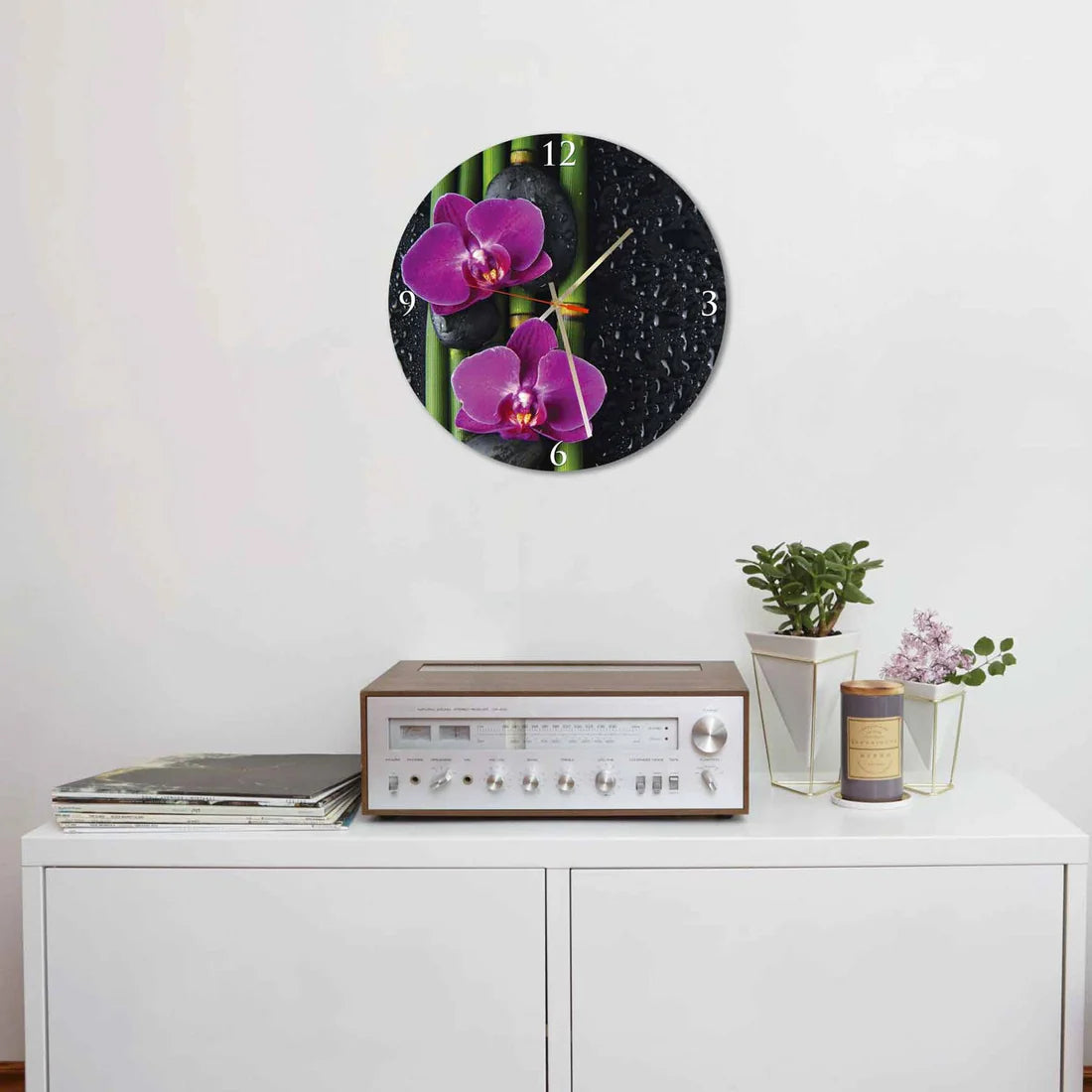 #3 RONEX Orchids and Bamboo Acrylic Wall Clock
